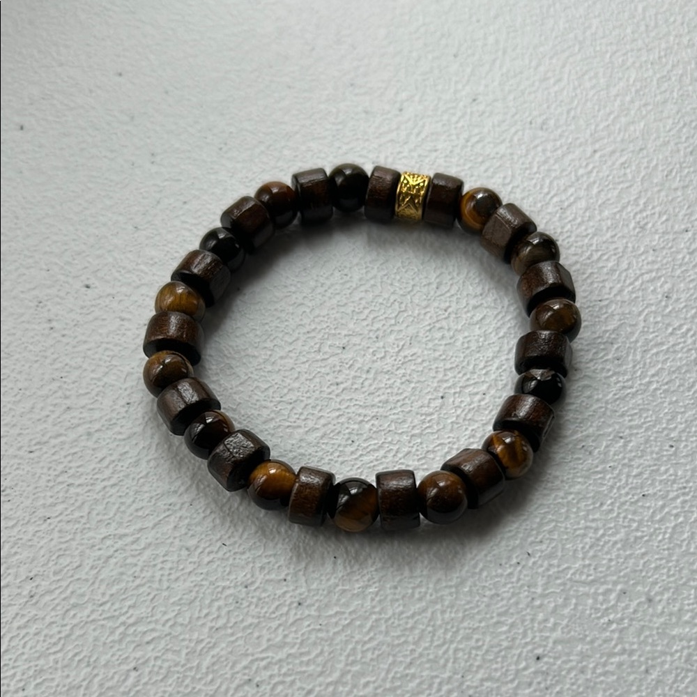 Genuine Tigers Eye Beaded Bracelet with Gold Accent
